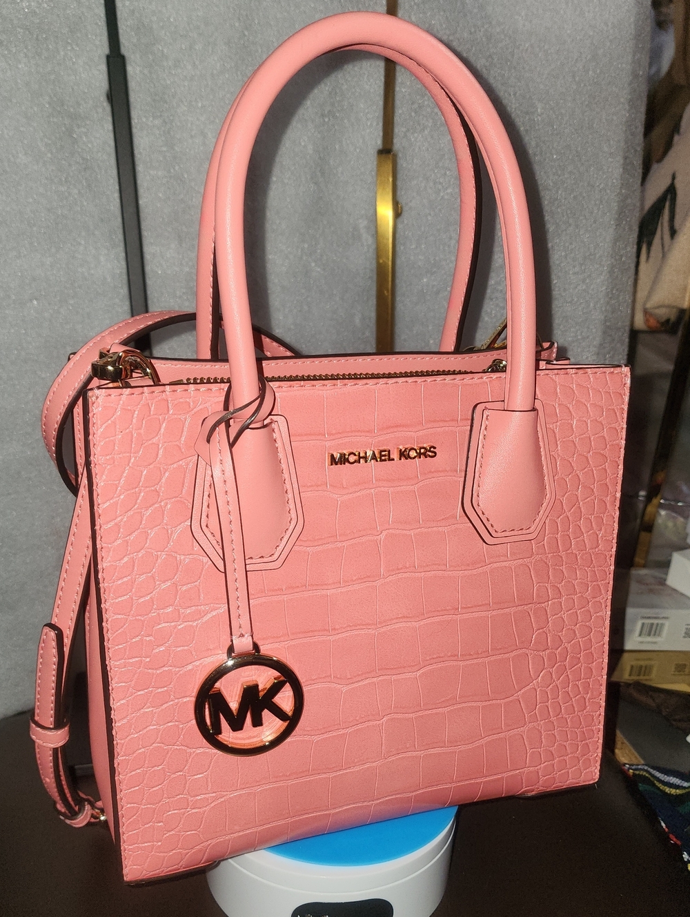 Michael Kors Coral Croc-Embossed Satchel with Gold Hardware Euc 255 Retail